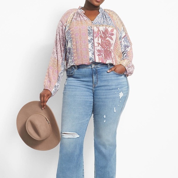 Lane Bryant Classic Long-Sleeve Ruffle Split-Neck Button-Down Shirt - Size 14/16 - Picture 1 of 10